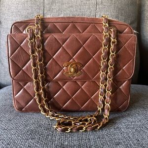 Chanel Vintage Brown Quilted Lambskin Shoulder Bag 24K GHW
